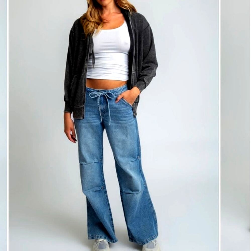 Rewash Low Pro Relax Sporty Jeans Skater 1(25) Baggy Wide Leg Denim Granola NWT - Picture 13 of 14